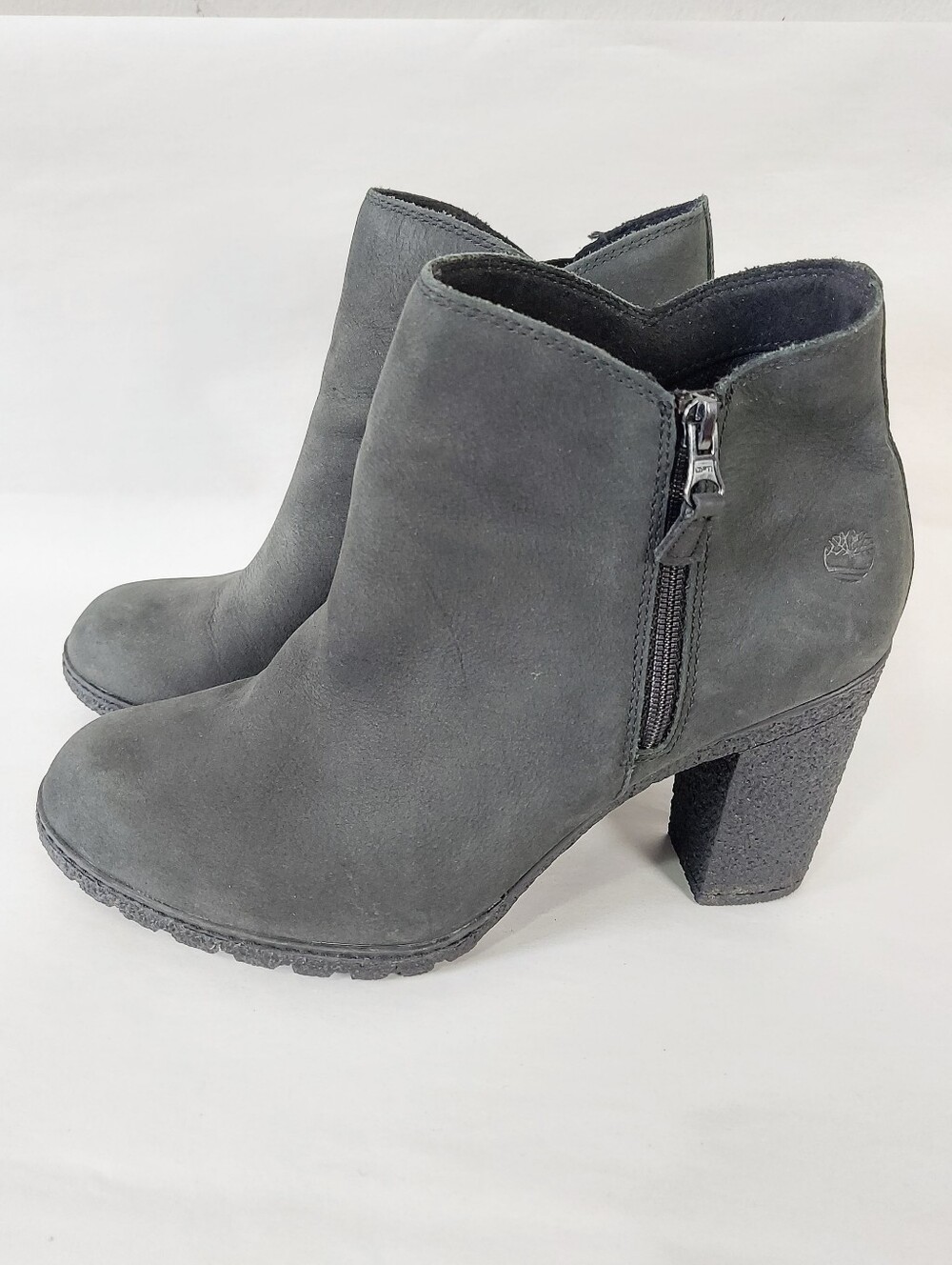 Timberland Women Charcoal Suede Tillston Block Heel Side Zip Ankle Boots Size 11